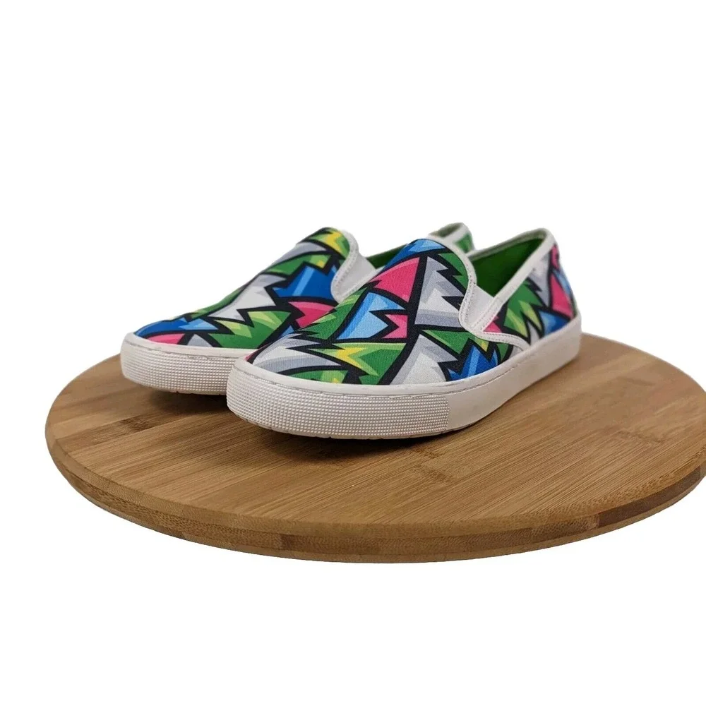 Loudmouth Sam Youth 4.5 Slip On Sneakers Multicolor Geometric Lightning Canvas‎